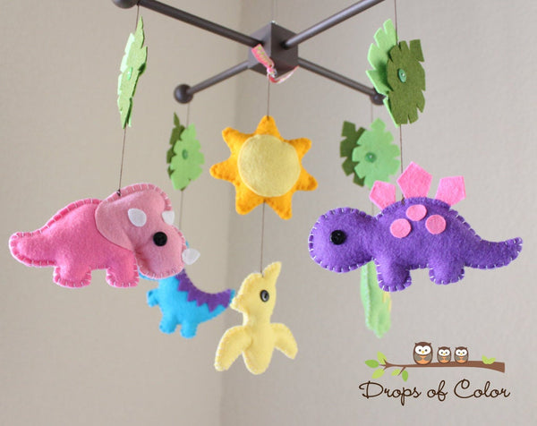 Dinosaurs Mobile, Baby Crib Mobile, Dino T-Rex Girl's Nursery Room Decor