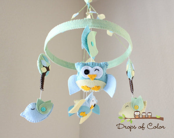 Owls Mobile, Circle Frame Baby Crib Mobile, Wood Forest Nursery Room Decor