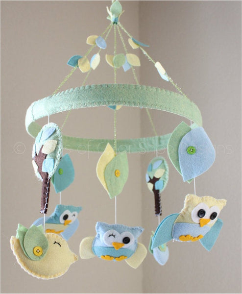 Owls Mobile, Circle Frame Baby Crib Mobile, Wood Forest Nursery Room Decor