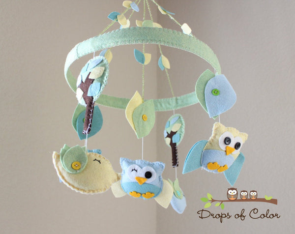 Owls Mobile, Circle Frame Baby Crib Mobile, Wood Forest Nursery Room Decor