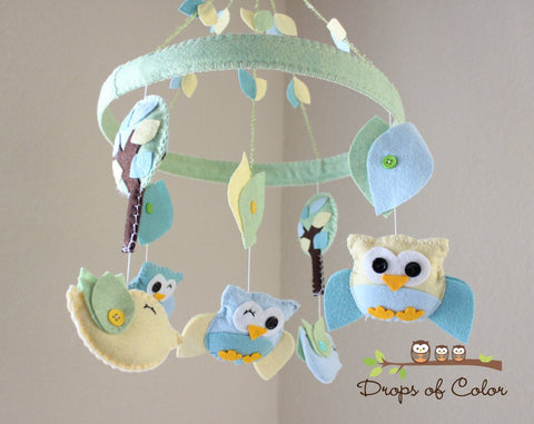 Owls Mobile, Circle Frame Baby Crib Mobile, Wood Forest Nursery Room Decor