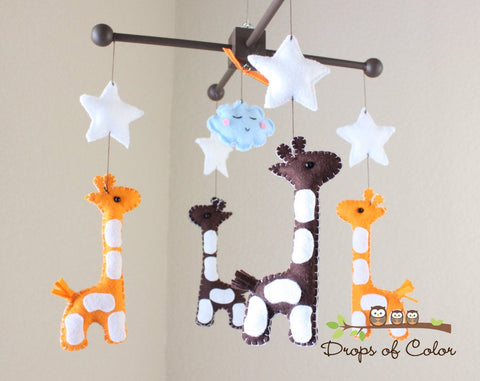 Giraffes Mobile, Baby Crib Mobile, Jungle Safari Animals Nursery Room Decor