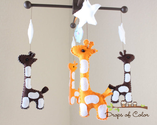 Giraffes Mobile, Baby Crib Mobile, Jungle Safari Animals Nursery Room Decor
