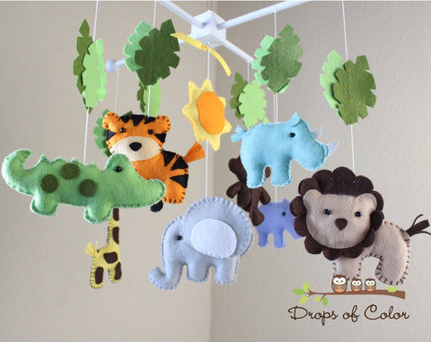 Jungle Mobile, Baby Crib Mobile, Jungle Safari Animals Nursery Room Decor