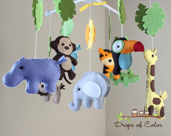 Jungle Mobile, Baby Crib Mobile, Jungle Safari Animals Nursery Room Decor
