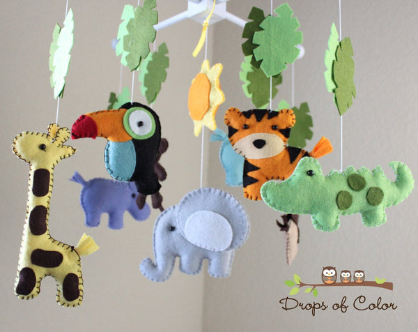 Jungle Mobile, Baby Crib Mobile, Jungle Safari Animals Nursery Room Decor