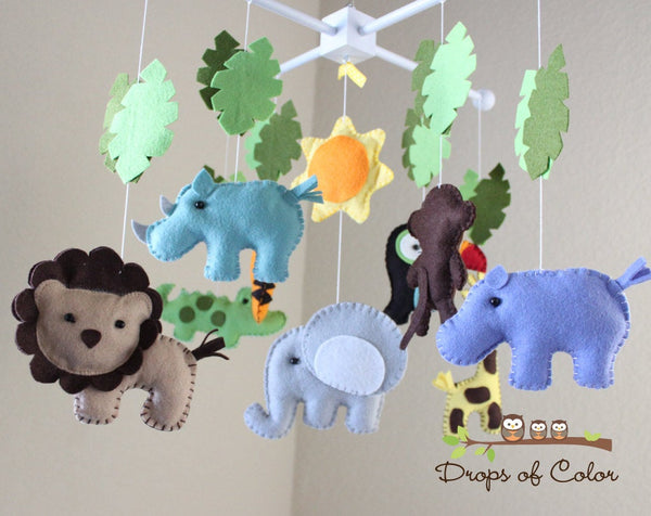Jungle Mobile, Baby Crib Mobile, Jungle Safari Animals Nursery Room Decor