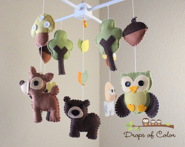 Forest Mobile, Wood Forest Baby Crib Mobile, Nursery Room Decor