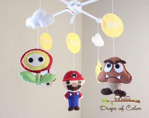 Mario Bros Mobile, Baby Crib Mobile, Video Game Nursery Room Decor