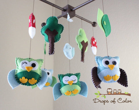 Owl Mobile, Baby Crib Mobile, Wood Forest Owls Nursery Room Decor