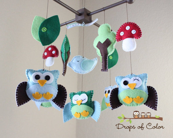 Owl Mobile, Baby Crib Mobile, Wood Forest Owls Nursery Room Decor