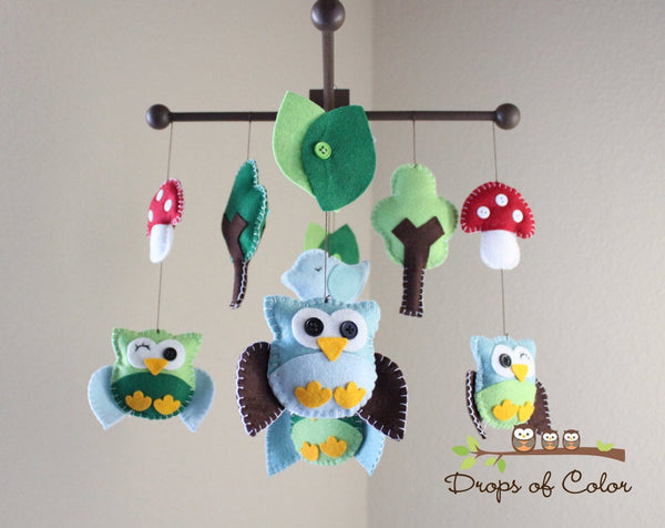 Owl Mobile, Baby Crib Mobile, Wood Forest Owls Nursery Room Decor