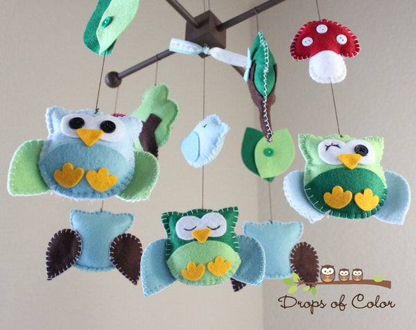 Owl Mobile, Baby Crib Mobile, Wood Forest Owls Nursery Room Decor