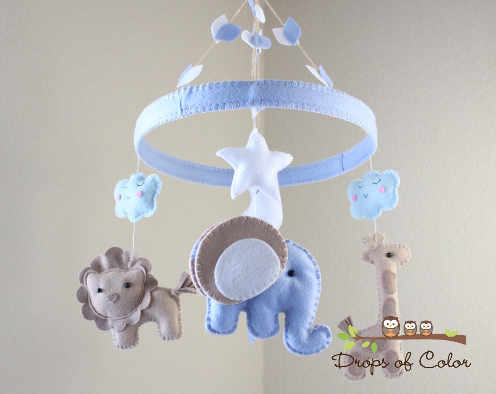 Safari Mobile, Circle Frame Baby Crib Mobile, Animals Nursery Room Decor