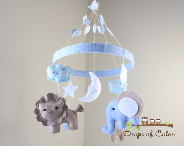 Safari Mobile, Circle Frame Baby Crib Mobile, Animals Nursery Room Decor