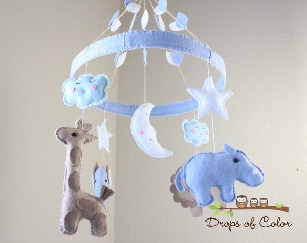 Safari Mobile, Circle Frame Baby Crib Mobile, Animals Nursery Room Decor