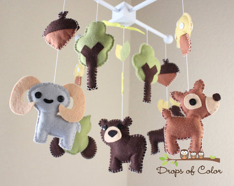 Forest Mobile, Baby Crib Mobile, Wood Forest Creatures Deer Owl Bear Nursery Room Decor