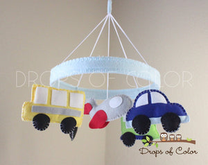 Transportation Mobile, Circle Frame Baby Crib Mobile, Cars Train Boys Nursery Room Decor