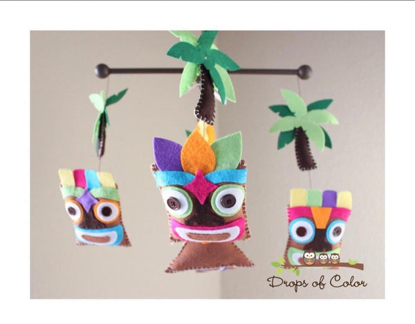 Tiki Heads Mobile, Baby Crib Mobile, Vacation Theme, Nursery Room Decor
