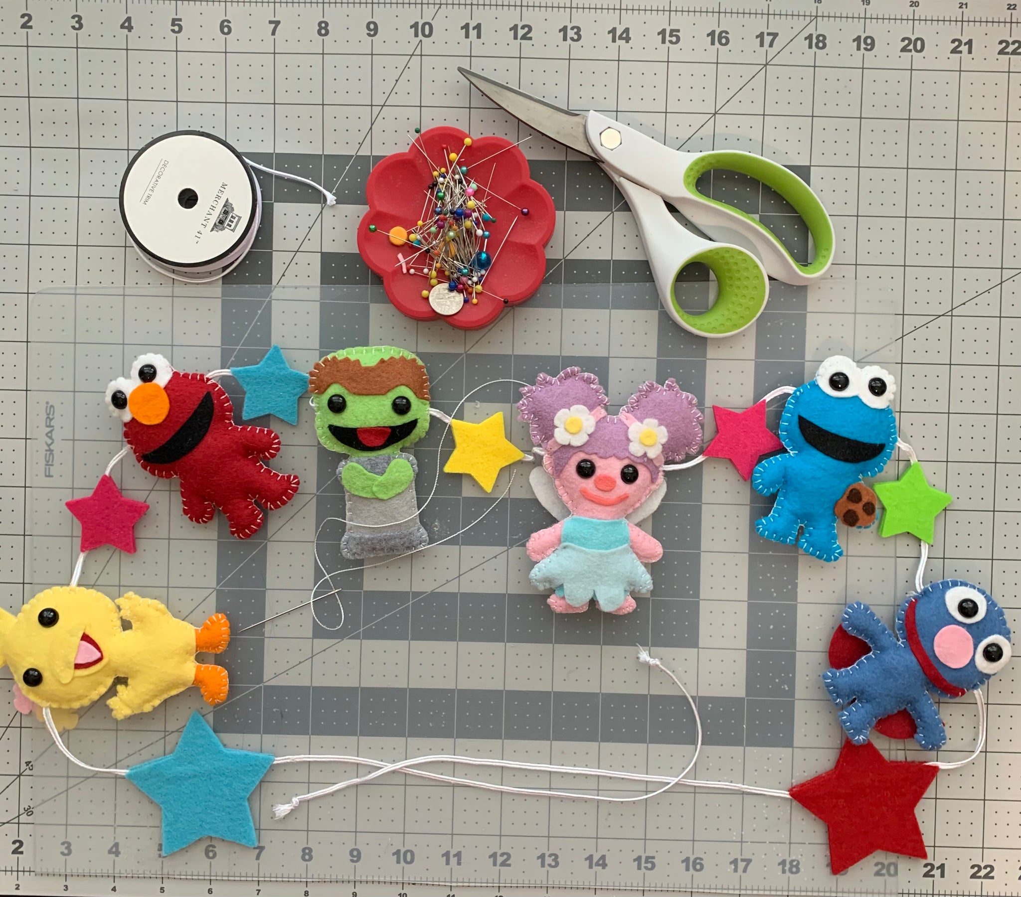 Sesame Street Garland, Stuffed Plush Toys Banner, Nursery Room Wall Decor, Elmo Big Bird
