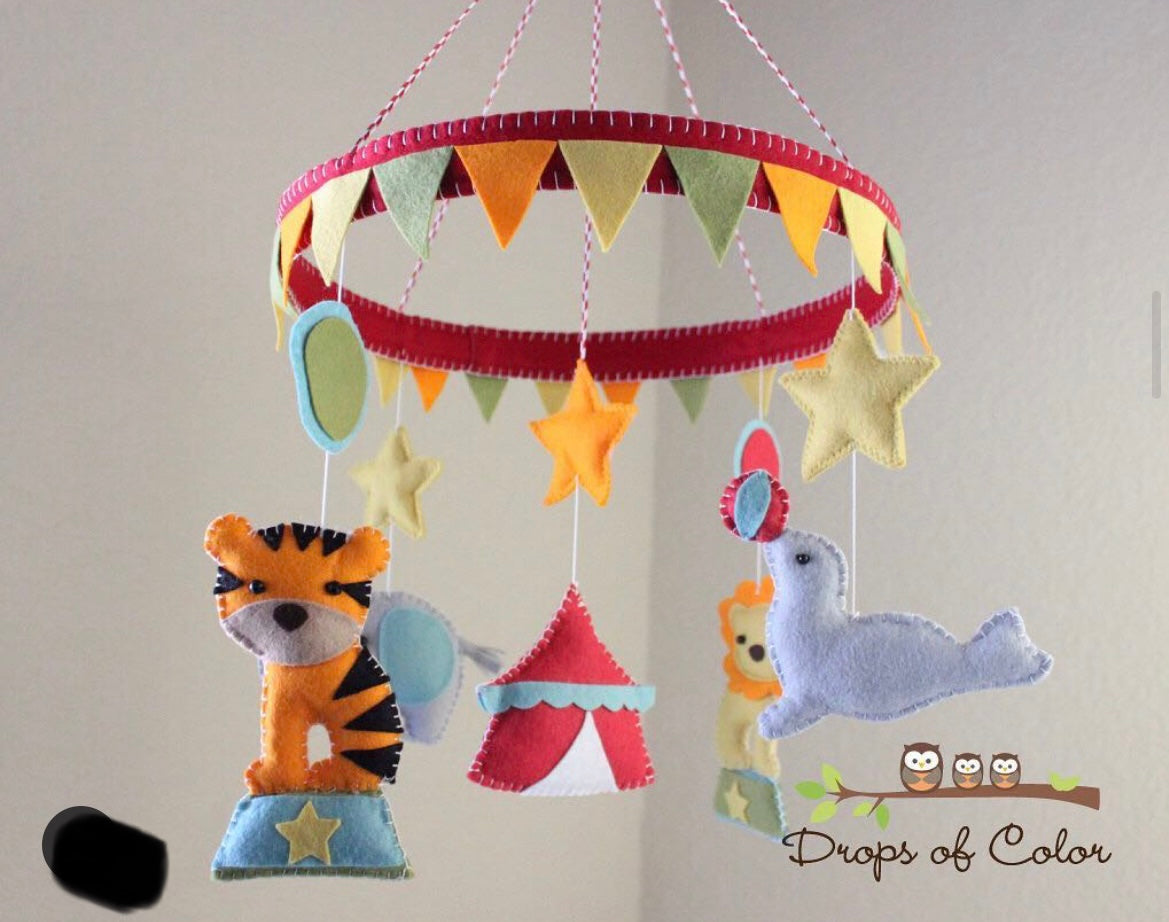 Circus Themed Mobile, Circle Frame Baby Crib Mobile, Nursery Room Decor