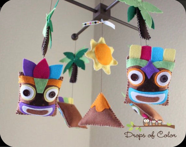 Tiki Heads Mobile, Baby Crib Mobile, Vacation Theme, Nursery Room Decor