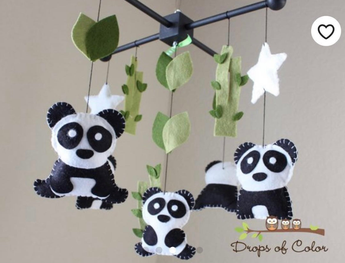 Pandas Mobile, Baby Crib Mobile, Forest Mountain Animals Nursery Room Decor