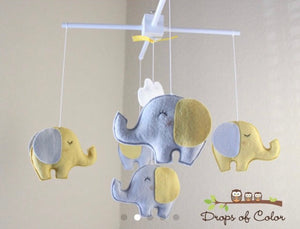 Baby Mobile, Elephant Mobile - Yellow and Gray, Baby Crib Mobile, Nursery Decor