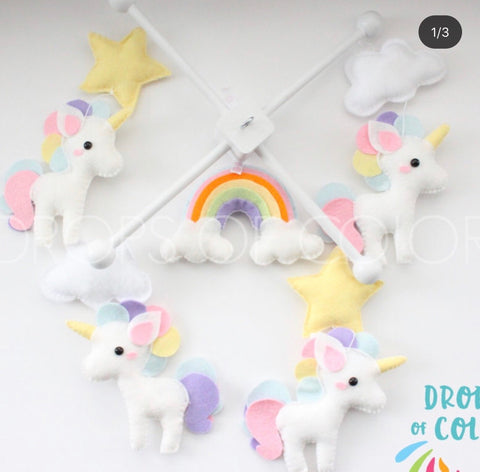 Unicorn Mobile, Baby Crib Mobile, Whimsical Pastel Unicorn, Girl Nursery Room Decor
