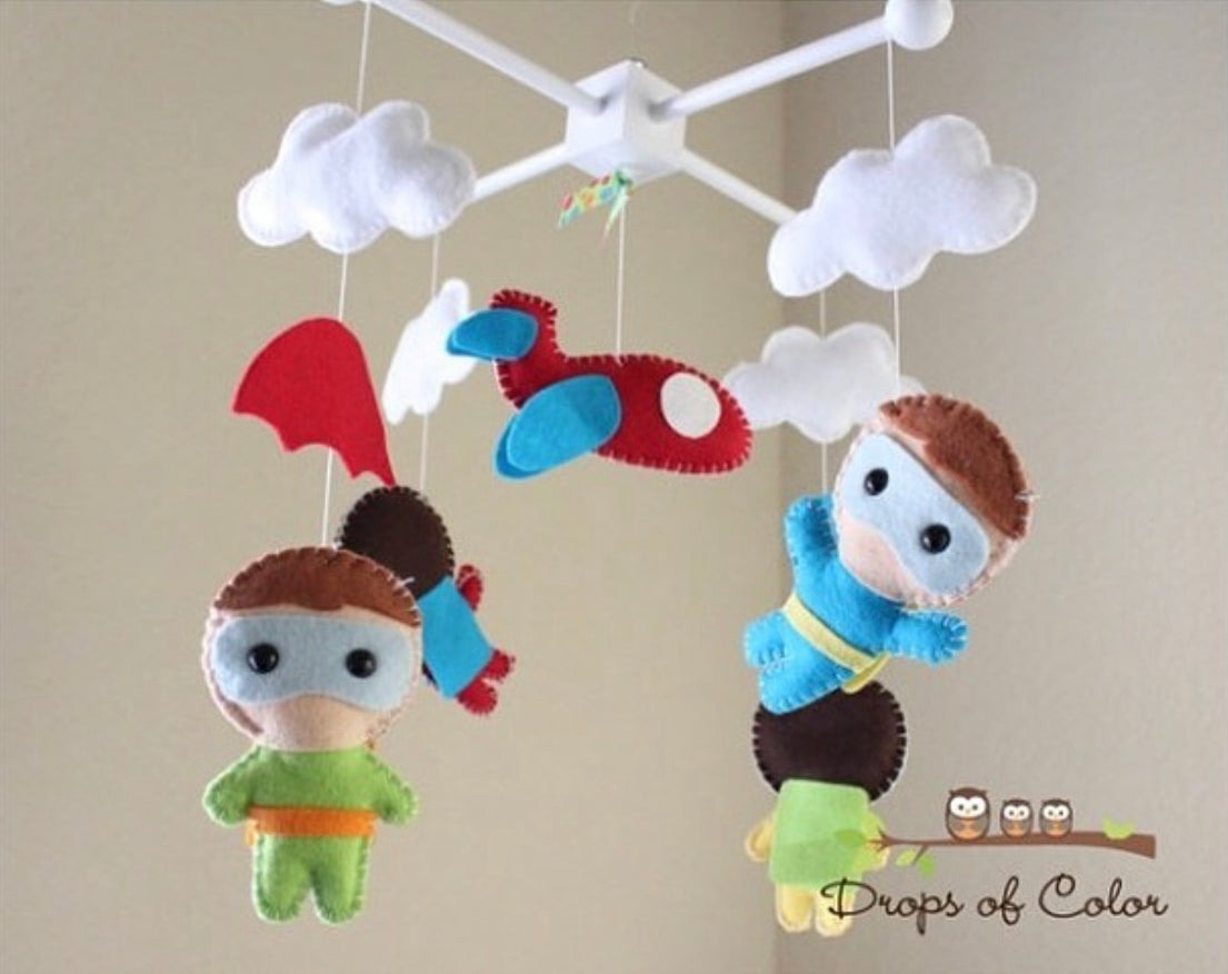 Baby Crib Mobile - Baby Mobile - Sky Divers Mobile - Parachutes Planes Sky Clouds Mobile