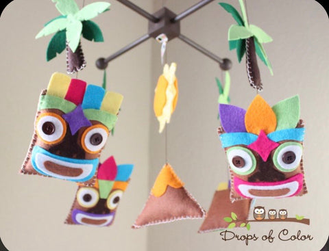 Tiki Heads Mobile, Baby Crib Mobile, Vacation Theme, Nursery Room Decor