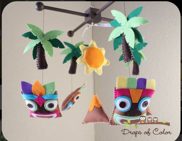 Tiki Heads Mobile, Baby Crib Mobile, Vacation Theme, Nursery Room Decor